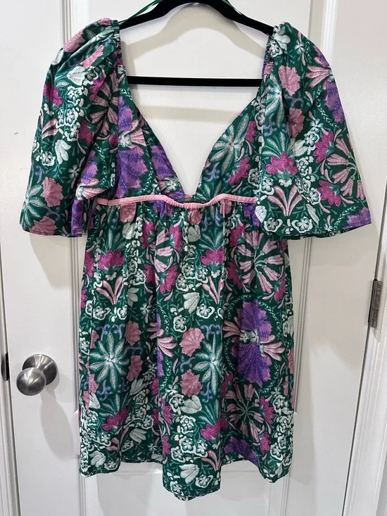 Olivaceous Floral Mini Dress In Green And Purple - Size Medium - Picture 8 of 12